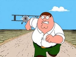 Peter griffin running away for a plane meme template