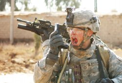 US Army Soldier yelling radio iraq war meme template